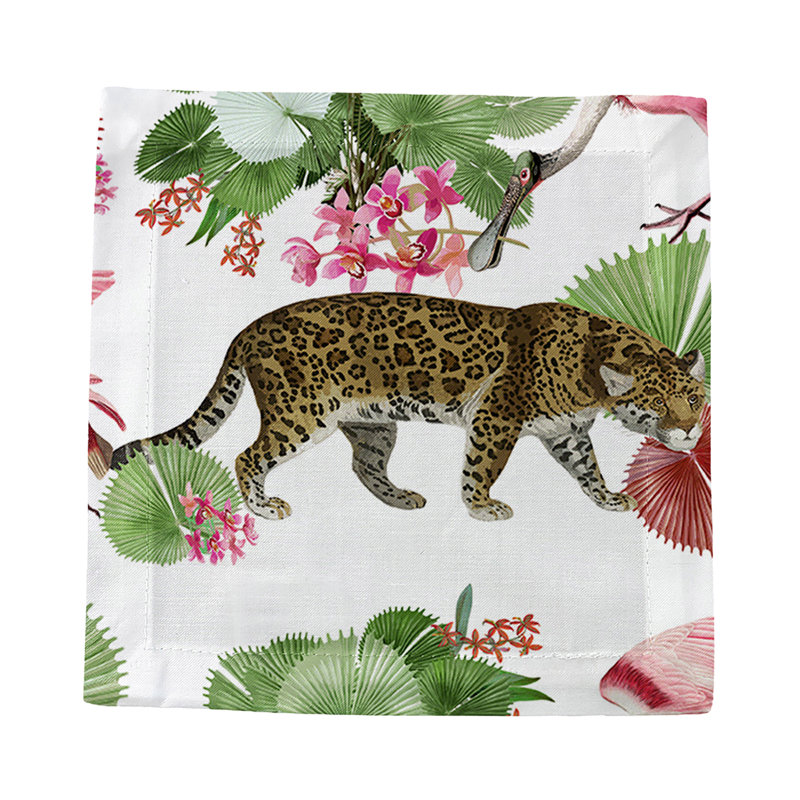 Leopard Walk Hemstitch Cocktail 6" Linen/Cotton Napkin, Colorful