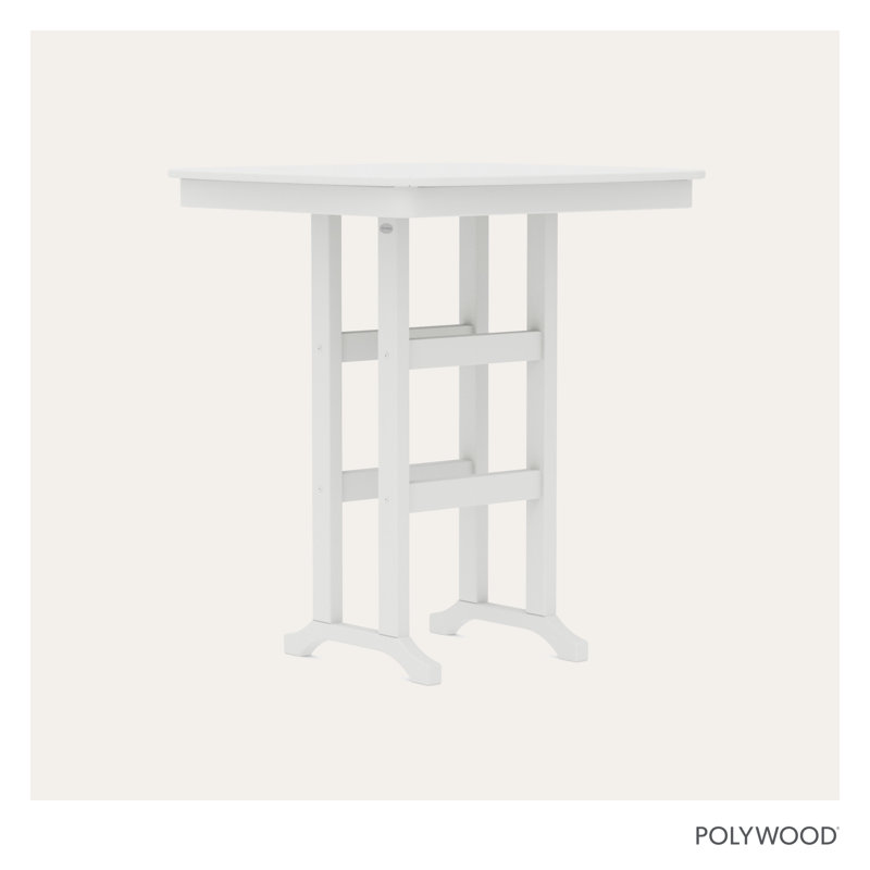 POLYWOOD Nautical Bar Table, White, 36.75" W x 36.75" L x 42" H