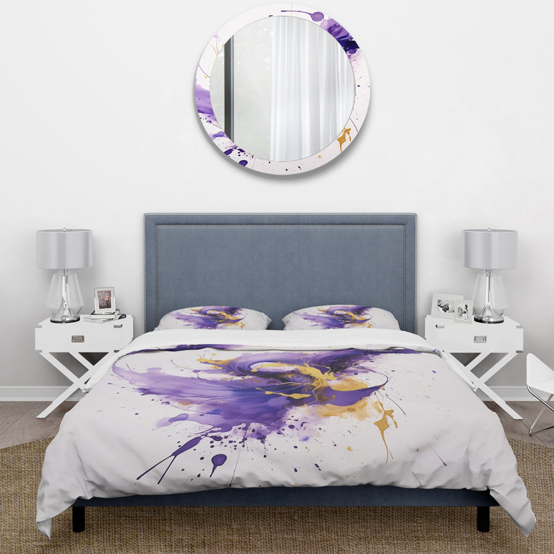 Ensemble de housse de couette mauve et or Splash - Fractals, Housse de couette pour grand lit et 2 taies décor