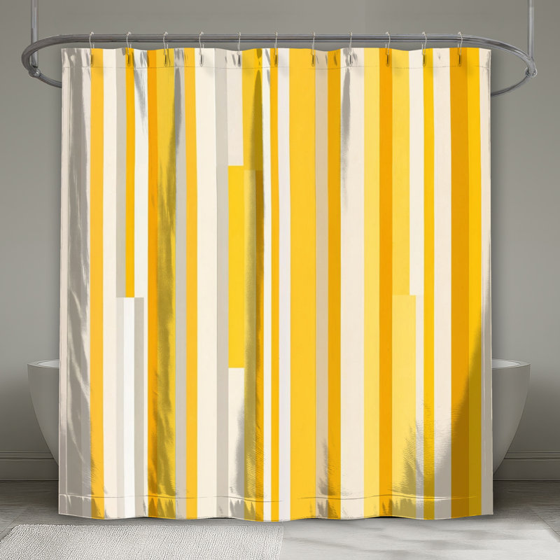 Rideaux de douche extra longs à rayures verticales, L 70 po x H 72 po, Jaune clair / blanc moyen
