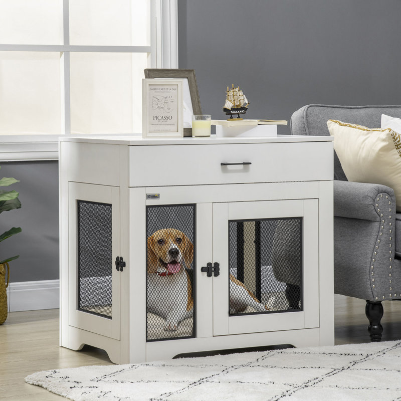 Table de bout pour chien avec tiroir, petits chiens d'intérieur avec 2 portes, Brun