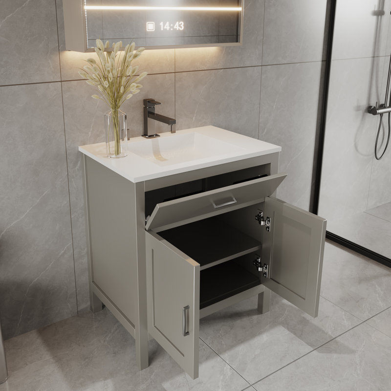Meuble-lavabo sur pied 36 po en bois massif de qualité supérieure avec comptoir, Gris
