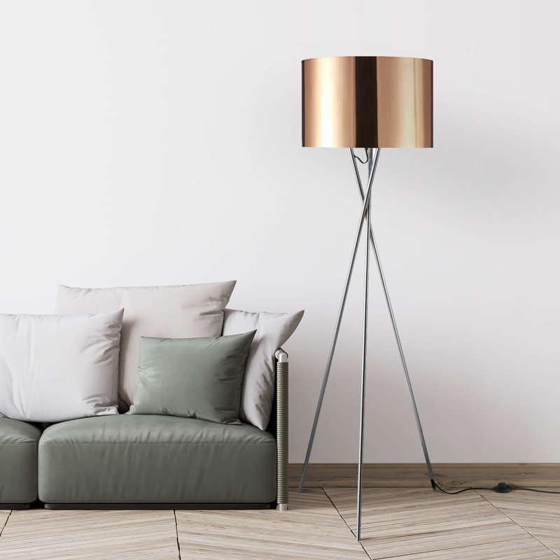 Burwell 62'' Tripod Floor Lamp, Chrome Plate, Copper