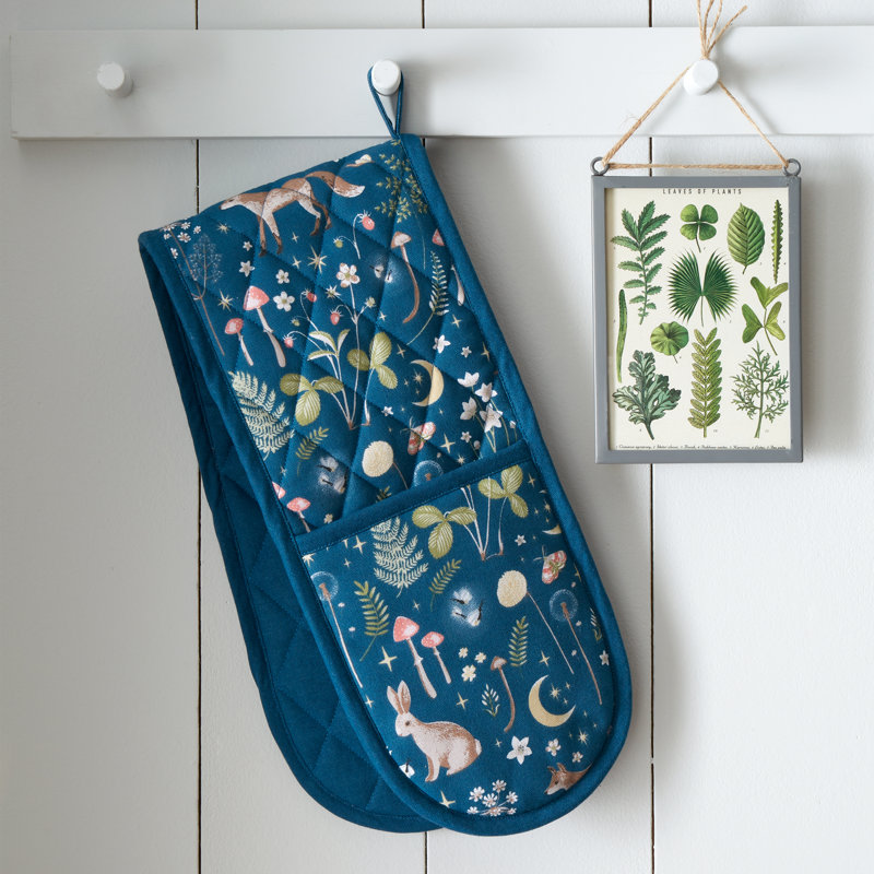 Enchanted Twilight Animals Cotton Kitchen Double Oven Glove, Navy Blue