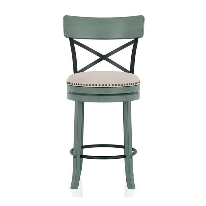 Tabouret de bar pivotant en bois massif de 19,5 po de largeur Hesser, ensemble de 2, Beige / vert antique