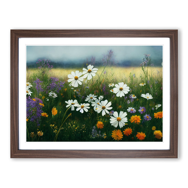 Epic Wildflowers Floral - Framed Print, 46cm H x 64cm W x 2cm D, Walnut