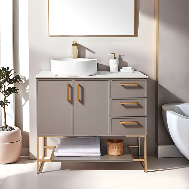 Meuble-lavabo vasque blanc moderne 36 ", Gris
