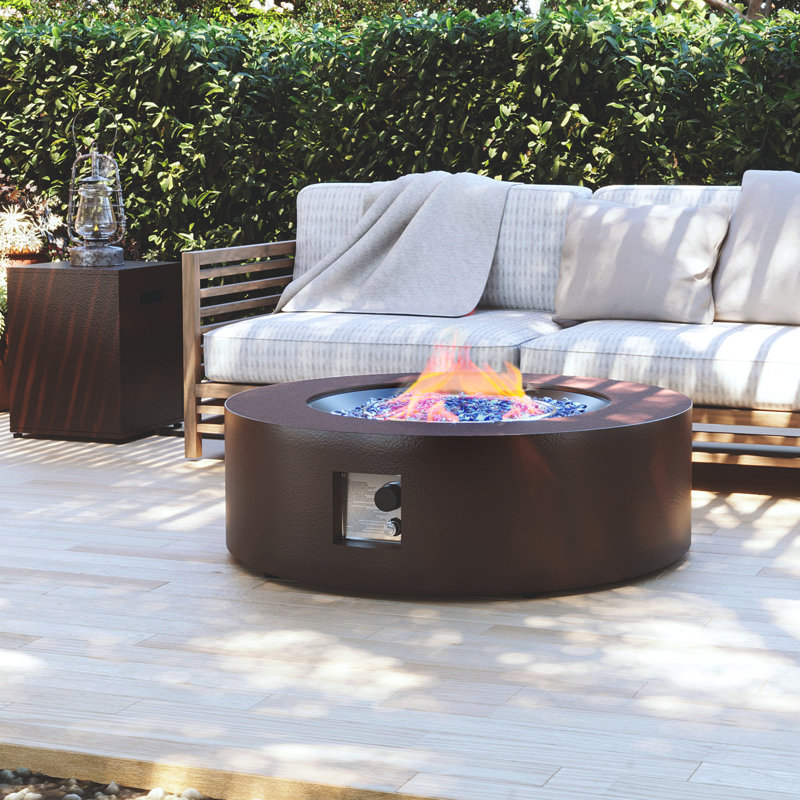  42-Inch Round Iron Gas Fire Pit Table，Includes Tank Cover, Brown