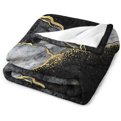 Marble Throw Blanket Gold Cracked Lines Crystal Geode Black Grey Blanket for Sofa Bed Couch Chair Or Dorm 50"x60"