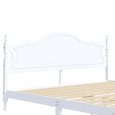 King Bed Frame with Headboard, Retro Style Wooden Platform Bed with Wood Slats Support, King Bed Frame No Box Spring Needed, Easy Assembly, White
