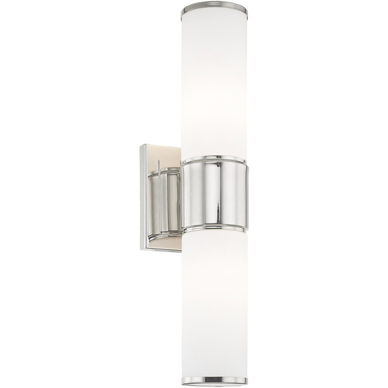 Applique murale en nickel poli avec verre blanc - Luminaire de meuble-lavabo élégant