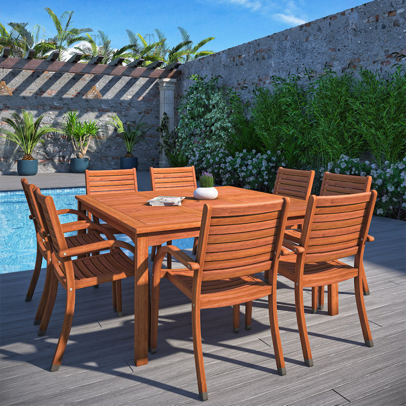 Triche 8 - Person Wood Patio Dining Set with Extendable Square Table