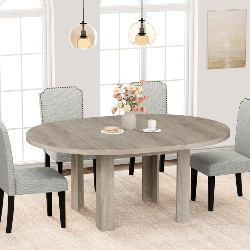 Table de salle à manger extensible de 47 à 63 po pour 4 à 6 personnes, table de cuisine extensible de style campagnard avec rangement intégré pour les feuilles, table de salle à manger ovale peu encombrante pour appartement - gris rustique