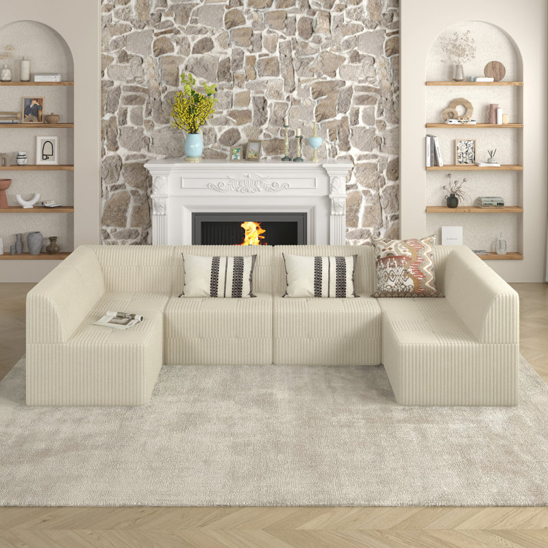 Canapé modulaire Boneless, Velours côtelé beige
