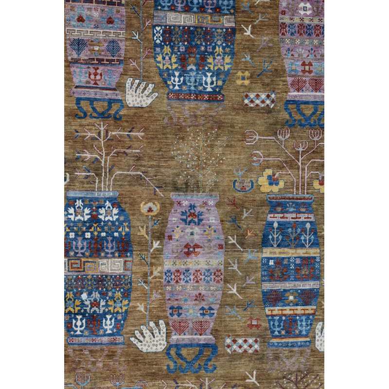 Tapis brun rectangulaire unique 10 pi 2 po x 13 pi 10 po New Turkmen