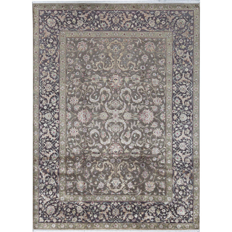 Tapis brun clair et brun de haute qualité noué à la main