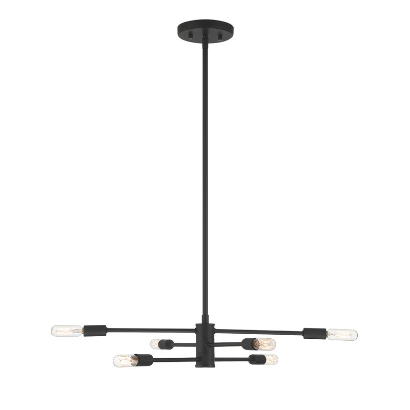 Lustre linéaire moderne noir mat à 6 lumières Jordy, Noir mat