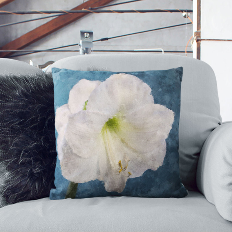 Amaryllis Flower Painting Cushion with Filling, Black, 40cm H x 40cm W x 15cm D
