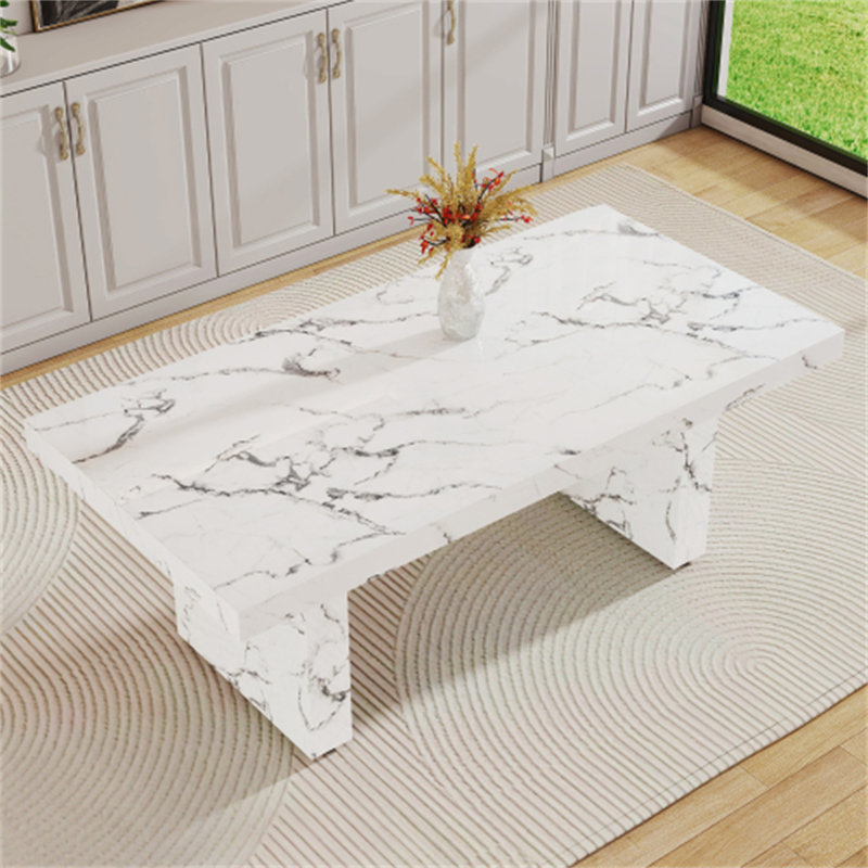 Table de salle à manger rectangulaire moderne, bureau. Matériau en panneau de fibres à densité moyenne. La table de salle à manger blanche a des motifs et convient à 8 à 10 personnes.