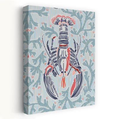 Blue Lobster Coral Pattern by Annick - Wrapped Canvas Print
