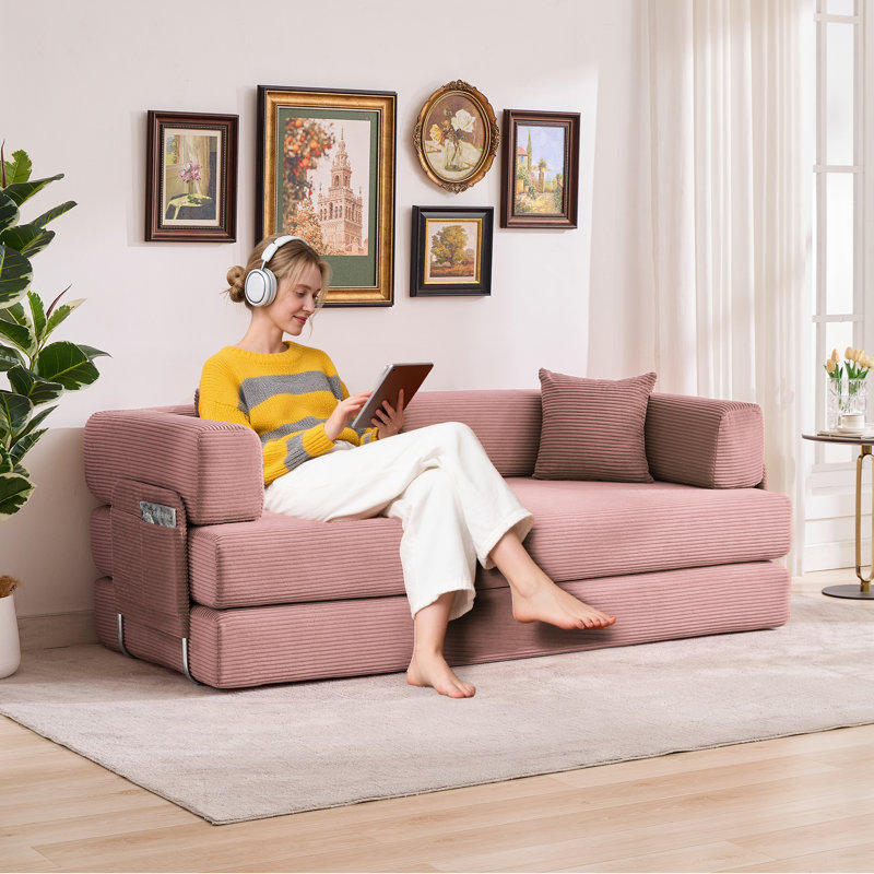78.8" Modern Convertible Chaise Lounge Sofa Bed, 2-in-1 Sleeper with Removable Pillow, Pink