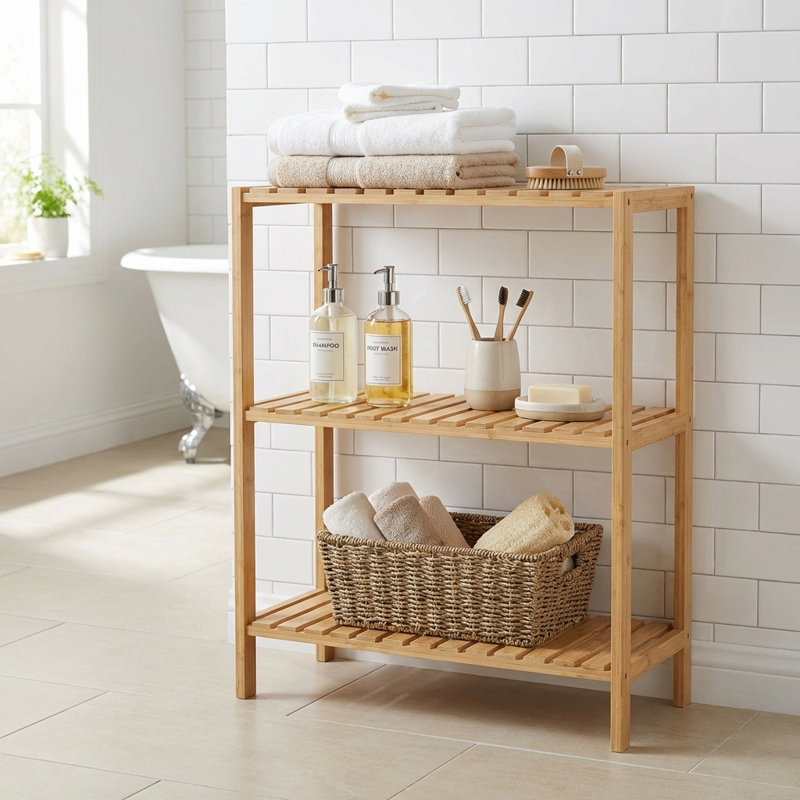 Étagère de rangement à 3 niveaux en bambou, multifonctionnelle, (3 tablettes) H 26 po x l 23,6 po x P 10,2 po