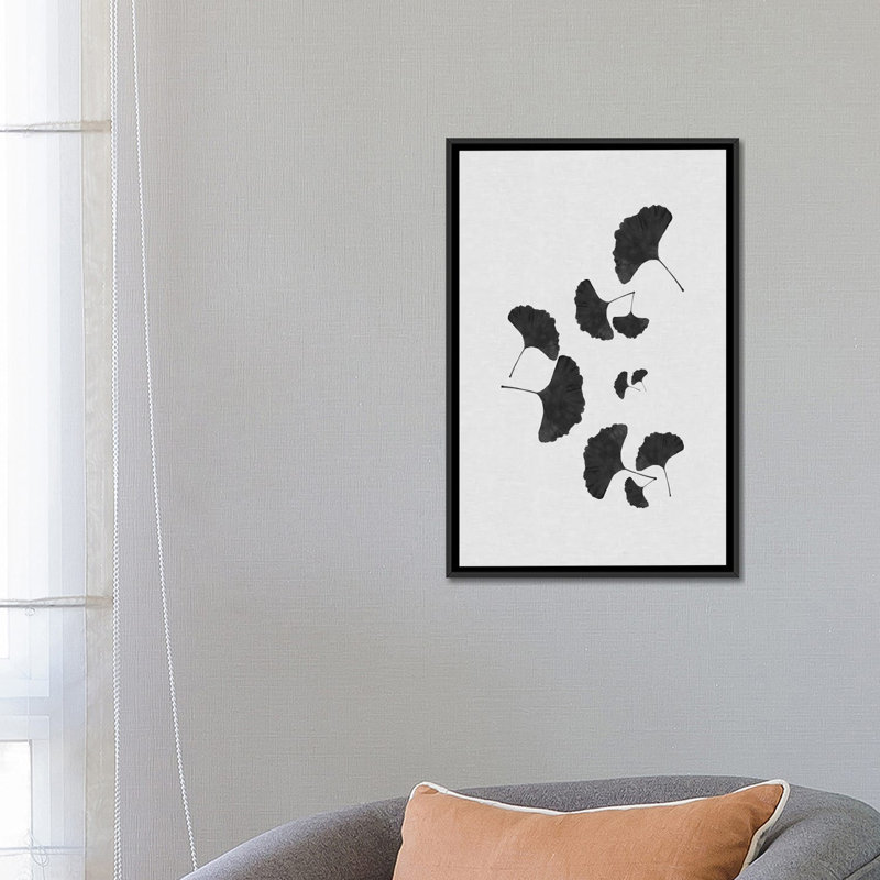 «Ginkgo Leaf I», impression sur toile tendue en noir, H 26 po x l 18 po x P 1,5 po, Toile avec cadre noir, Pas de tapis