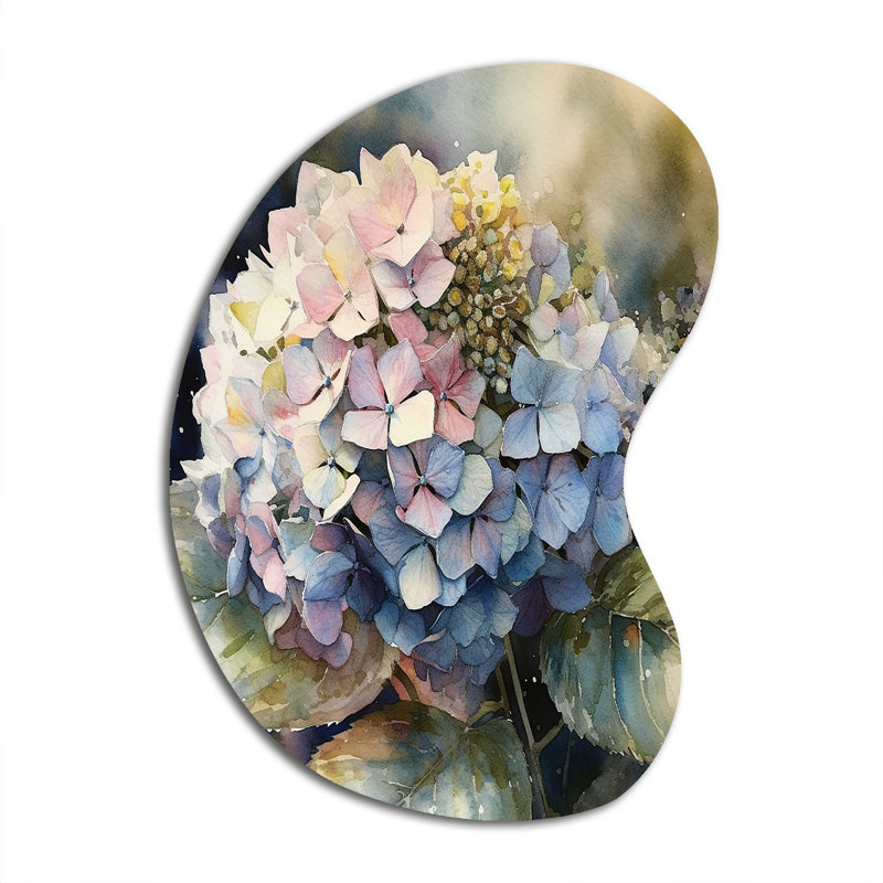 Eddy - Hydrangea, art mural asymétrique en métal, reproduction d'art en forme de mauve irrégulière, H 39 po x l 28 po