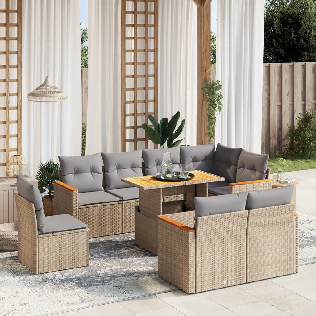 Vidaxl 9-Tlg. Garten-Sofagarnitur Mit Kissen Beige Poly Rattan