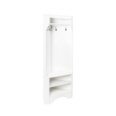 Arbre d'entrée minimaliste avec banc à chaussures, portemanteau polyvalent avec 4 crochets, armoire d'angle avec tablette réglable pour le couloir, salon, blanc
