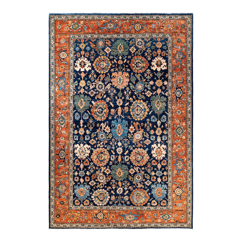 Tapis unique bleu / beige / orange de 6 pi 6 po x 9 pi 7 po Deliylah