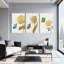 Plantes et fleurs, fleurs dorées et papillons colorés, ensemble de 3 impressions sur toile-1353332564