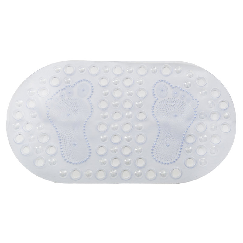 Tapis de douche rectangulaire en plastique / vinyle à imprimé pieds, Blanc