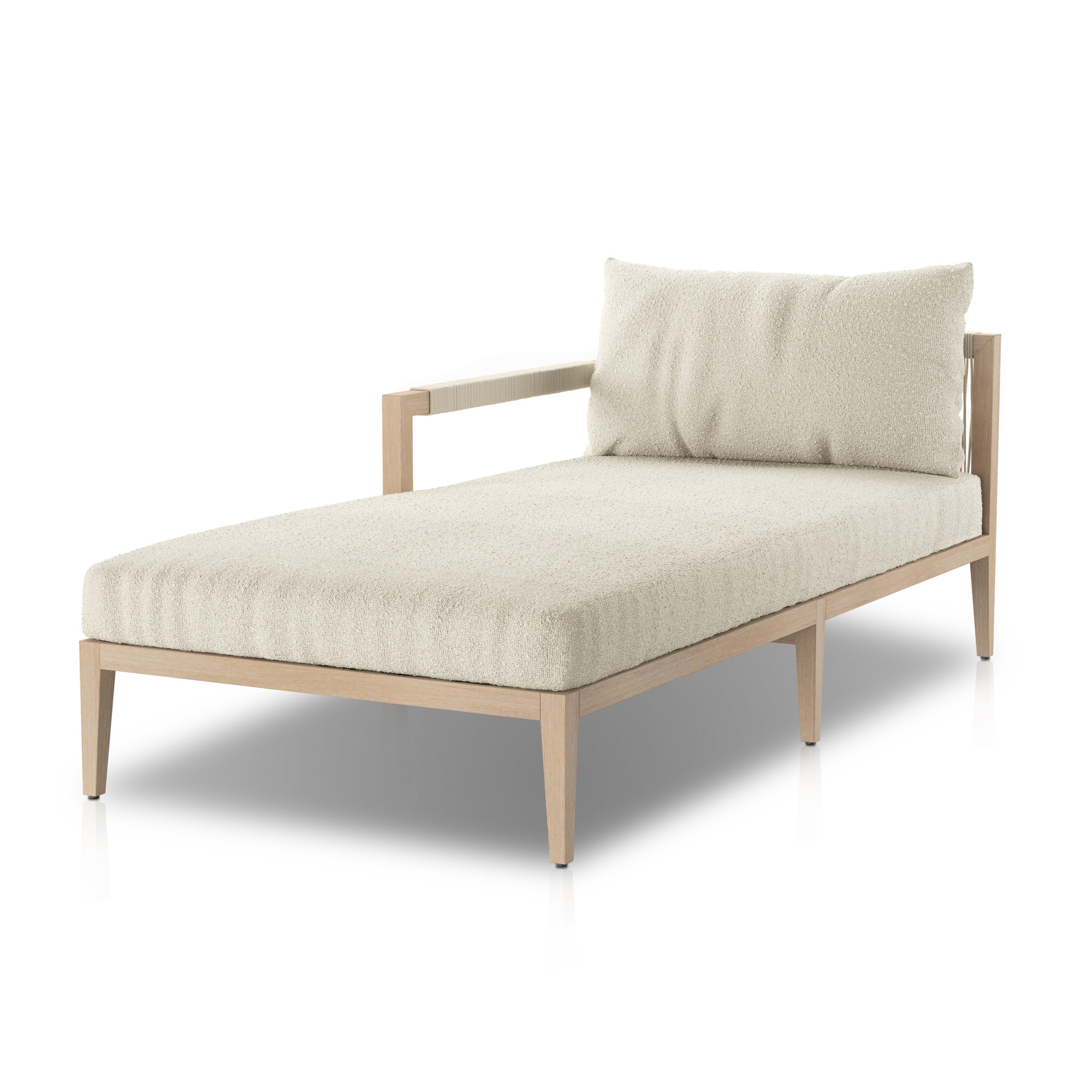 Kristine 33'' Outdoor Teak Chaise Lounge, Washed Brown/Gray, Fiqa Cream Boucle