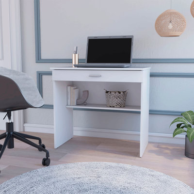 Bureau de rangement blanc avec tiroir et tablette