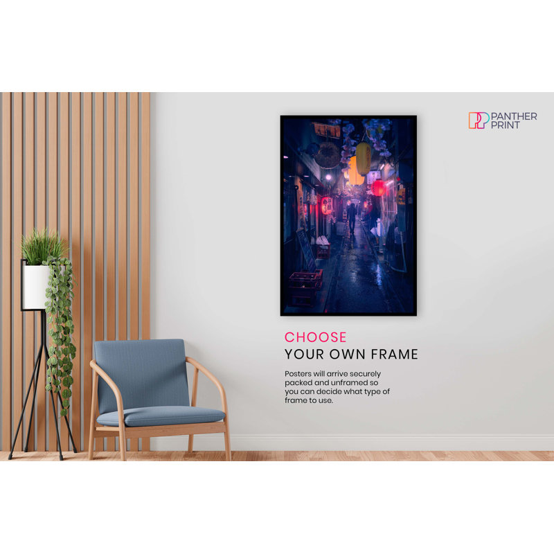 Tokyo Blue Alley Lights - No Frame Print, 31cm H x 20cm W