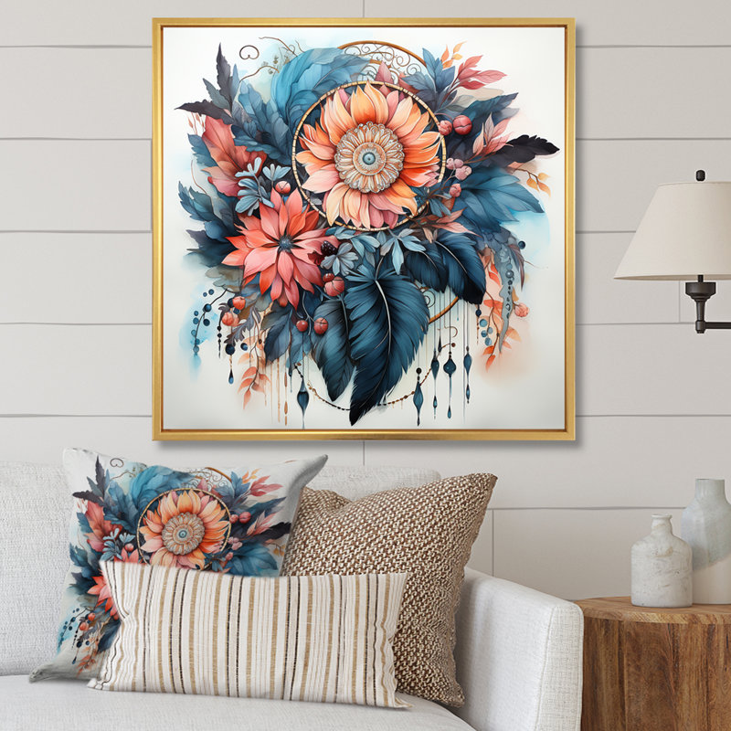 «Mauve Boho Dreamcatcher», impression sur toile, H 16 po x l 16 po x P 1 po, Cadre flottant doré
