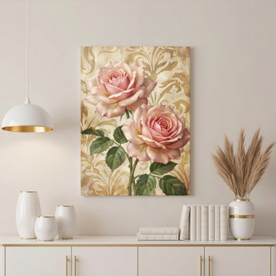 «Pink Roses», ensemble de 1 reproduction d'art sur toile tendue sur toile