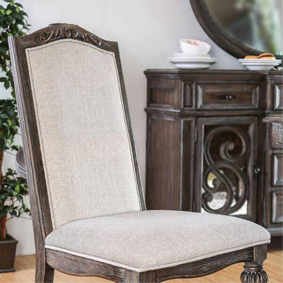 Dining Room 9pc Set Table W Leaf And 6x Side Chairs 2x Arm Chairs Ivory Fabric Upholstered Seat Natural Tone