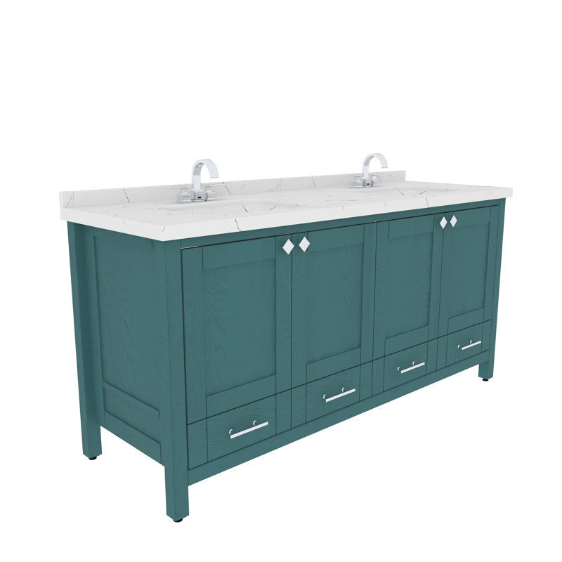 Meuble-lavabo double autoportant 71 po avec plateau en marbre d'ingénierie Edlefsen, Turquoise