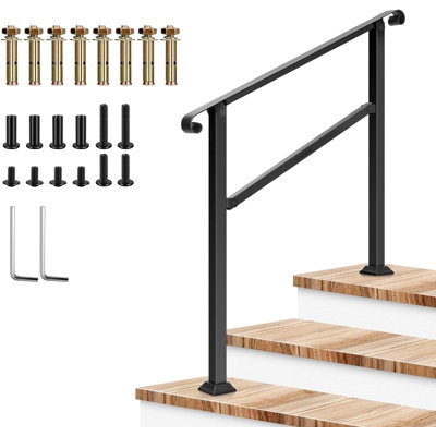Main courante en fer forgé noir pour 1 à 4 marches, rampe d'escalier extérieure réglable de 0 à 45 degrés avec extrémités courbées, ensemble de sécurité pour véranda