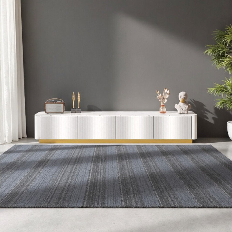 Meuble télé 78,7 po - Faux marbre avec base dorée pour le salon, Blanc