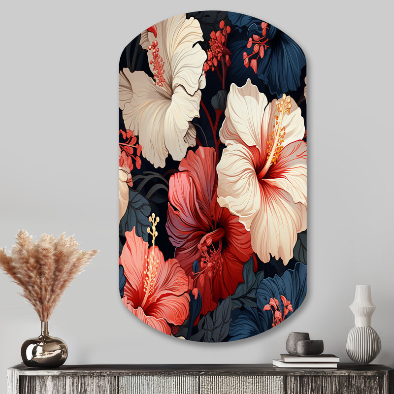 Cissie - Art mural asymétrique floral - Forme de cylindre, H 43 po x l 23 po