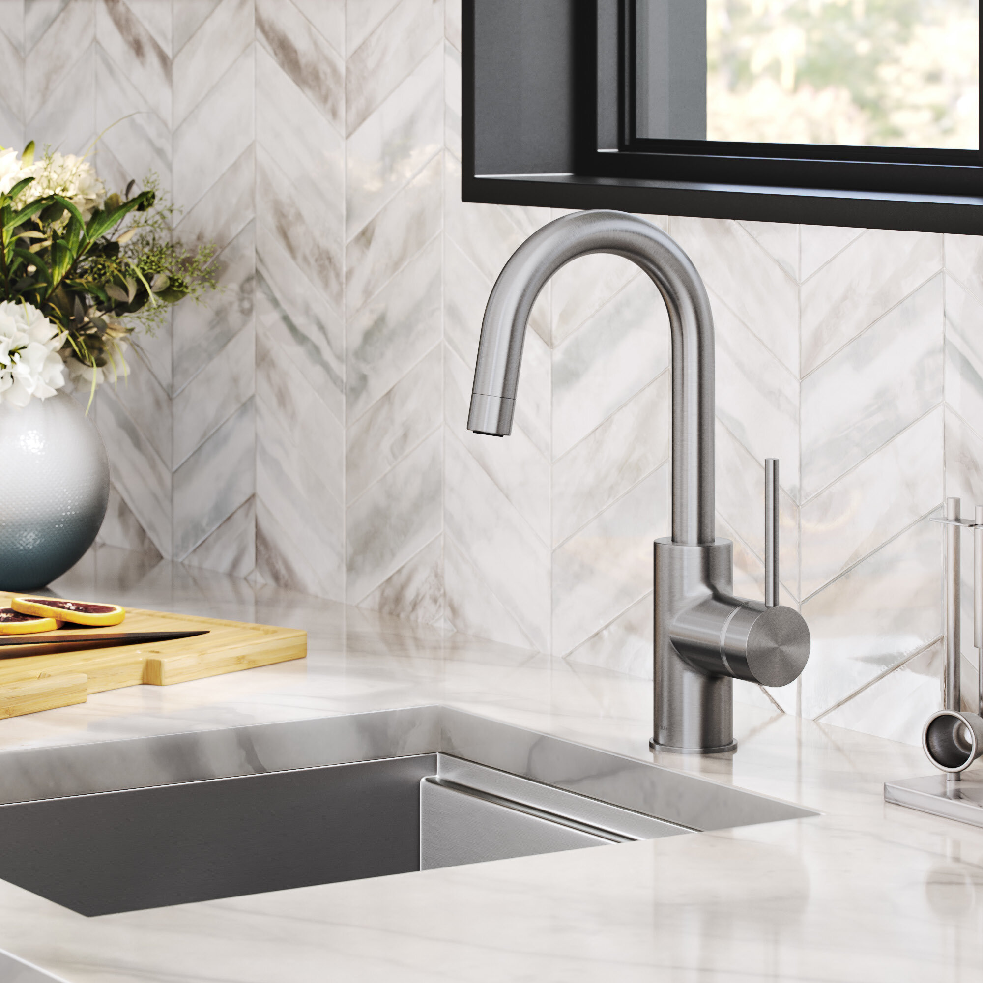 Kraus Single Handle Kitchen Faucet with Accessories & Reviews