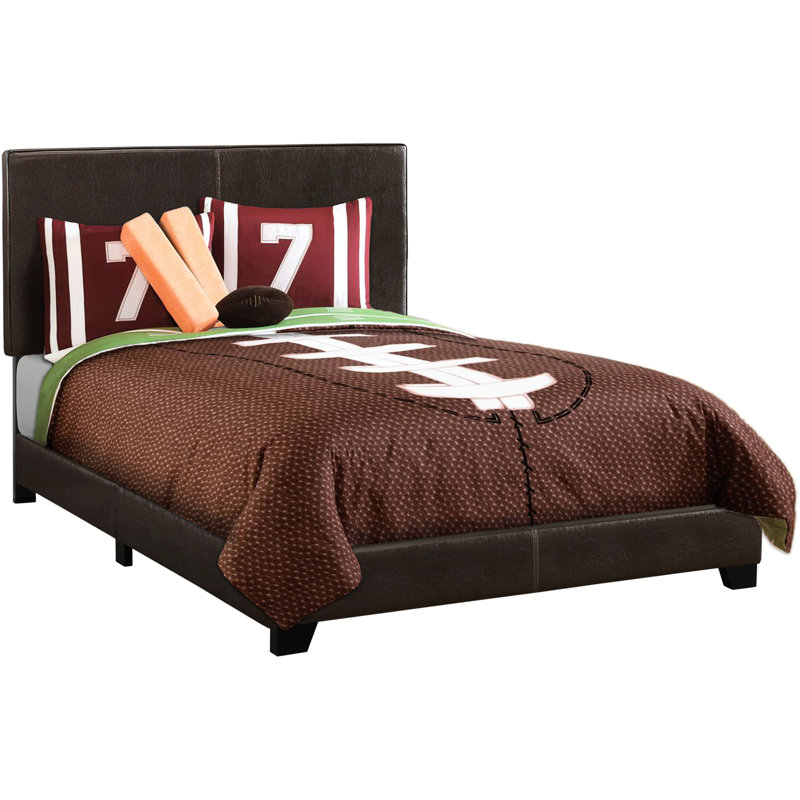 Lit tapissier pour chambre double, aspect similicuir brun, avec aspect similicuir