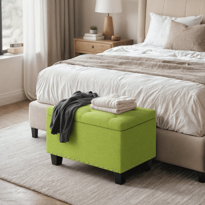 Structure en panneau de fibres de bois avec repose-pieds en lin, Vert