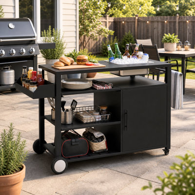 Chariot-bar roulant extérieur avec seau à glace et armoire de rangement l 52 po