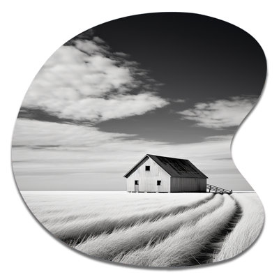 Black And White Barn Minimalism Country Charm I - Barns Drop Shape Asymmetric Metal Wall Art