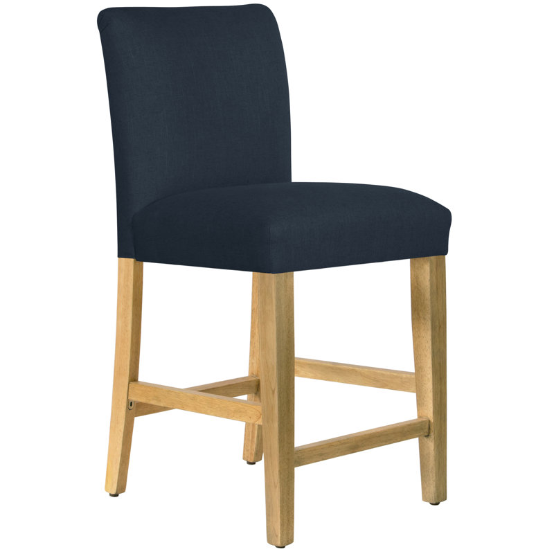 Hadrien Bar & Counter Stool, Counter Stool (26" Seat Height), Classic Navy Linen, Natural Wood