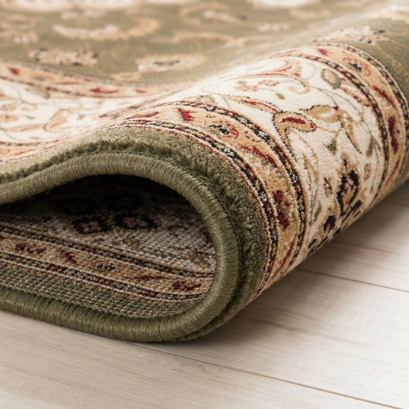 Rug Branch Diwan 8' x 11' (7'9" x 10'8") Green/Beige Persian Medallion Indoor Area Rug, Traditional, Low Pile, Stain-Resistant Carpet - Living Room, Bedroom, Dining Room, and Kitchen